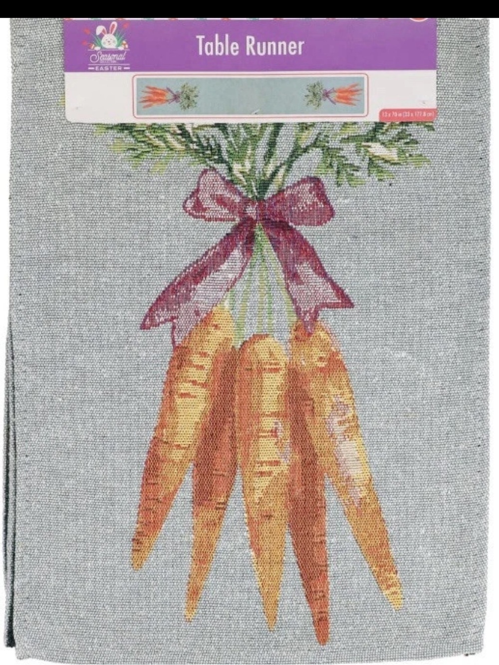 Easter Carrot Bunch Tapestry Table Runner - Bluish-Gray with Orange Carrots